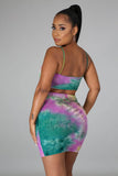 purple and green skirt set